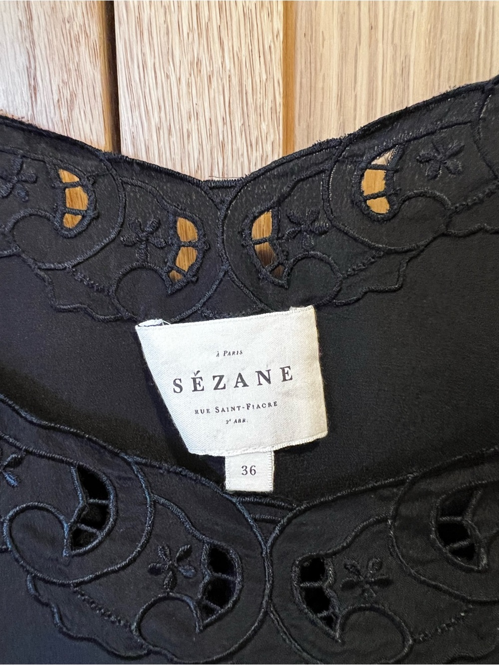 Sézane Palma Embroidered Silk Camisole Top Black FR 36 US 4 Feminine French - Picture 3 of 7